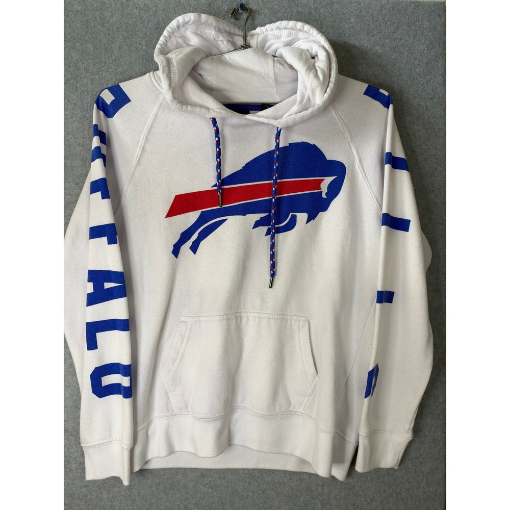 NFL Team Apparel Buffalo Bills Hoodie White Mens Medium Pullover Sweatshirt
